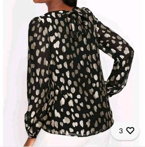 Talbots PETITE TIE BACK BLOUSE SZ PS LEOPARD Black Silver